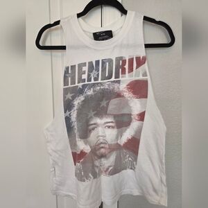 Jimi Hedrix White Graphic Muscle Tee with Red & Blue Patriotic Print
